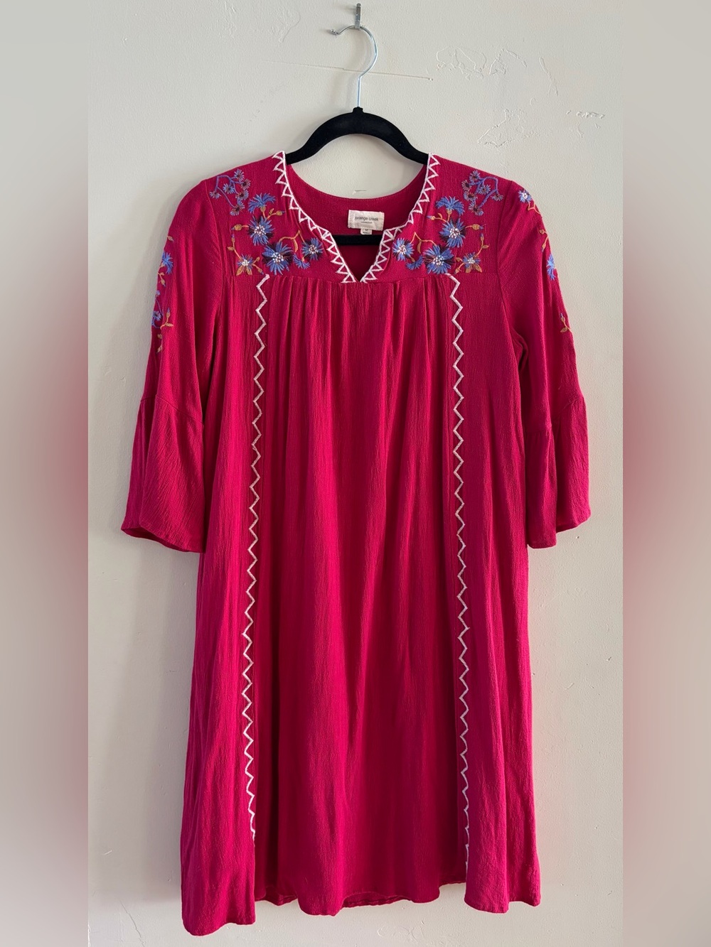 Orange Creek Magenta Embroidered Knee-length Boho Dress